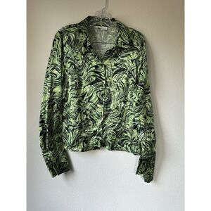 Topshop Women's Green Swirl‎ Satin Button Down Top Size 10